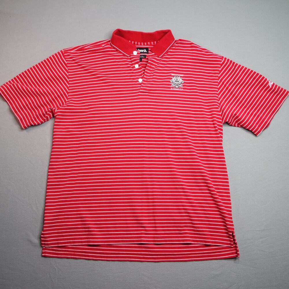 VTG Whistling Straits Mens Golf Polo Shirt Red Striped Size Large 100% Cotton
